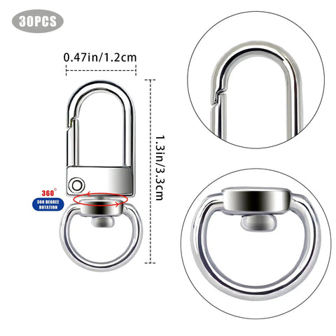 Heavy Duty Silver Lobster Claws And Swivel Snap Hooks With Key Rings 0.47in x 1.3in Zinc Alloy for lanyards and tags.