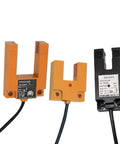 Infrared U Slot Photoelectric Sensor Proximity Switch Three Wire NPN PNP DC 12 24V Detection For Industrial Automation NO Output No Fuss Install Compact E3S GS30 GS15 GS7 Series Reliable Sensing Across Small Gaps, orange and black U-slot sensors