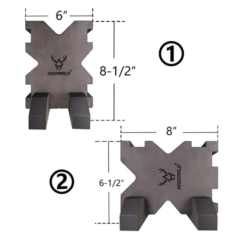 Two Height Foam Bench Rest With Base For Shooting, showing two height options with dimensions for flexible orientations