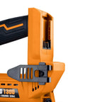Close-up of 20 Volt Cordless 3-In-1 16 And 18 Gauge Nailer And Stapler Tool Only showing ergonomic handle and nail loading area.
