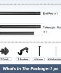 Package includes rods, brackets, screws for Matte Black Curtain Rod 35 To 47 Inch Adjustable Telescoping With Brackets 5 Eighth Inch Diameter