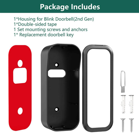 Package contents for Doorbell Mount For Blink Video Doorbell Camera 2nd Gen Compatible No Drill Wall Bracket Easy Install Black Finish