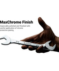 Angle Open End Wrench Set With 30 Degree And 60 Degree Angles SAE One Quarter To One Inch 13 Piece Kit in hand showing polish