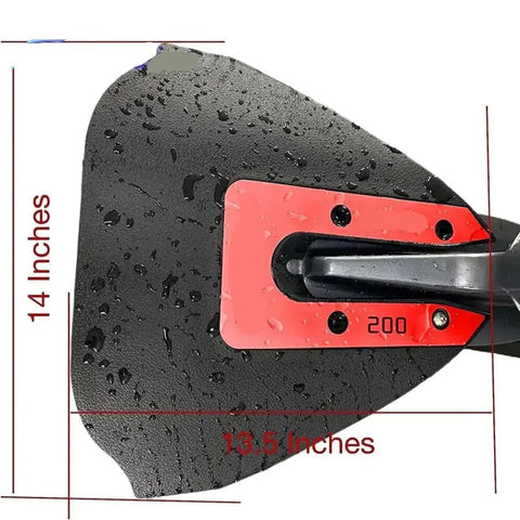 Red Sport 200 Whale Tail Hydrofoil Stabilizer For 8 To 40 HP Outboard Motors, top view, 14x13.5 inches dimensions labeled.
