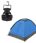 Two Person Dome Tent And Hanging LED Lantern Fan Camping Gear Set For Backpacking Hiking Or Backyard Adventures Lightweight 2.75lb Outdoor Shelter With Removable Rain Fly Interior Storage Pocket And 2 In 1 Lantern