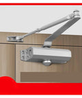 Heavy Duty Automatic Door Closer With Dual Spring Hydraulic Buffer Smooth Silent Close Multiple Speed Settings on wooden door