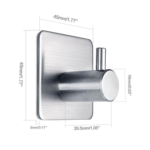 Heavy Duty Tough As Nails Adhesive Wall Hooks 15 Lb Capacity Waterproof Stainless Steel Hanger with dimensions labeled