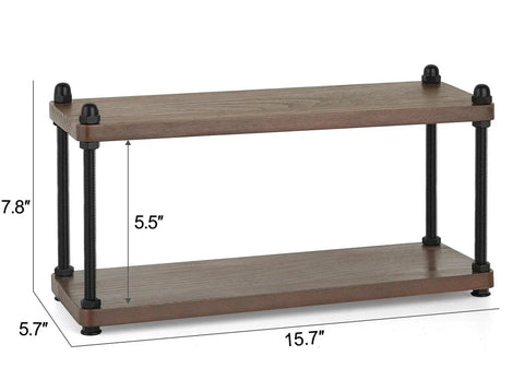 Rustic Wooden Coffee Station Organizer And Two Tier Mug Holder For Countertop Display, wood and iron two-tier rack with dimensions