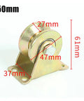 Rock Solid V Groove Wheel With Dual Ball Bearings Smooth Rolling Sliding Gate Caster For Steel Cable And Wire Rope 50 Millimeter guide pulley with measurements.
