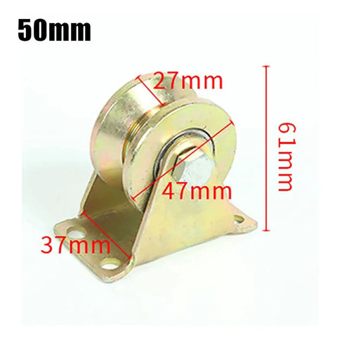 Rock Solid V Groove Wheel With Dual Ball Bearings Smooth Rolling Sliding Gate Caster For Steel Cable And Wire Rope 50 Millimeter guide pulley with measurements.