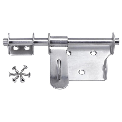 Sliding Latch 6 Inch Thick Stainless Steel Bucket Bolt With Padlock Hole Brushed Finish for Doors and Gates, screws included