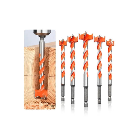 Extended Forstner Drill Bits 16 To 25mm Hex Shank Kickass Heavy Duty Carbide Tipped Deep Wood Boring Holes 128mm Long five piece set