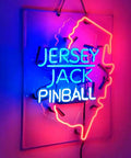 Jersey Jack Pinball neon sign with real handmade tubes for home bar pub and man cave decor, 19 by 15 inches, vintage arcade vibe.