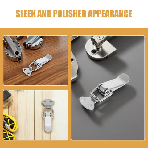 Grab This Sweet 10 Pack Stainless Steel Toggle Latches For Toolboxes And Cases! Sleek silver latch on wooden surface.