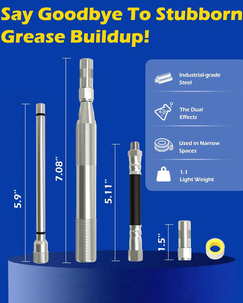 Heavy Duty Grease Fitting Cleaning Tool Zerk Cleaner Hammer for Flushing Stubborn Dried Grease and parts on display