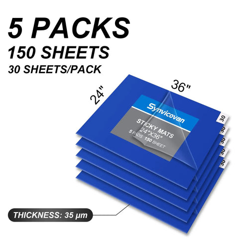 Top Shelf Sticky Floor Mats At 24 By 36 Inches With Five Packs providing a close-up view of blue sticky mats stacked with size and sheet details.