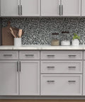 Kitchen cabinets with 10 Pack Matte Black Cabinet Handles And Drawer Pulls For Doors And Dresser Drawers installed, modern look.