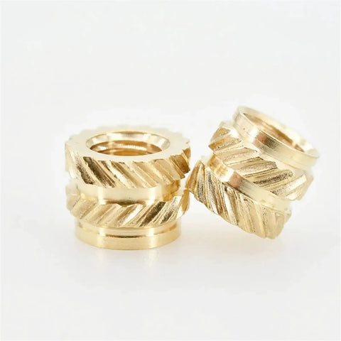 Top Tier Brass Knurled Hot Melt Threaded Inserts For 3D Print Boards From M2 To M6, showing three durable brass inserts.
