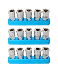 Three Piece Five Way One Half Inch Manifold Block Splitter For Air Hose Inline Use Iron G Thread Air System Fitting For Pneumatic Air Compressor