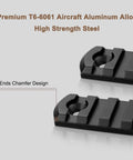 Single Picatinny Aluminum Accessory Rail Set with chamfer design, showing close-up view of lightweight black alloy material.