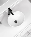 Top view of Oval Vessel Sink For Bathroom Above Counter White Ceramic Porcelain Vanity Lavatory Bowl 16 By 13 Inches Modern Design