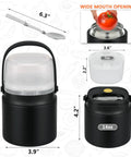 Keep It Sizzling Hot Soup Thermos With Secure Split Snack Cup Grab And Go Leak Free Insulated Lunch Jar For Kids And Adults Stainless Steel Double Wall Vacuum Food Container With Spoon Black, includes 14oz jar and 6oz snack cup.