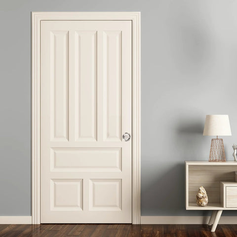 View of a white door with Brass Finish Round Recessed Pull Handle Knob 4.8mm Hidden Concealed Mounting for sliding doors and drawers.