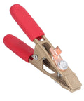 Heavy Duty A Shape Earth Wire Clamp For Electric Argon Arc Welding Plie With 260A Amp Brass Grounding Work Tool showcasing red safety cover.
