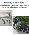 Top Shelf Folding Work Platform And Scaffold Tower With Adjustable Height for Home Fixer Uppers, shown folded and portable.