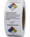 Top-Shelf Isopropyl Alcohol NFPA Chemical Hazard Warning Labels, Heavy-Duty 2x3 Inch rectangle sticker roll showing chemical hazard details.