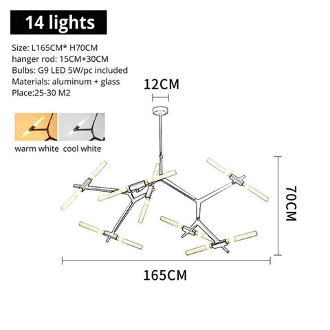 Post-Modern Nordic Pendant Light Herringbone Contemporary Living Room Dining Room Dimmable G9 Bulb Hanging Lamps LED size 14 lights dimensions 165CM x 70CM.