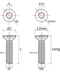 Badass Gr5 Titanium Countersunk Head Bolts M6 X 30 Millimeter Gold Anodized Finish Hex Socket Screws technical drawing