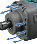 Heavy Duty 18V Cordless Die Grinder Delivering Gutsy 26000 RPM via quarter inch chuck with ventilation design for optimal use.