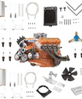 Rad Metal V8 Engine Model Kit With All Accessories One Sixth Scale Water Cooled 4 Stroke Physics Class Demo Build For Mechanics And Gearheads Grab That Sweet Garage Muscle Car Vibe Today featuring V8 engine parts, radiator, and accessories.