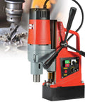 Heavy Duty 1350W Magnetic Drill Press With Powerful 16mm Boring Capacity And Smooth Stepless Speed Control Up To 600Rpm shown in close-up with drill bit.