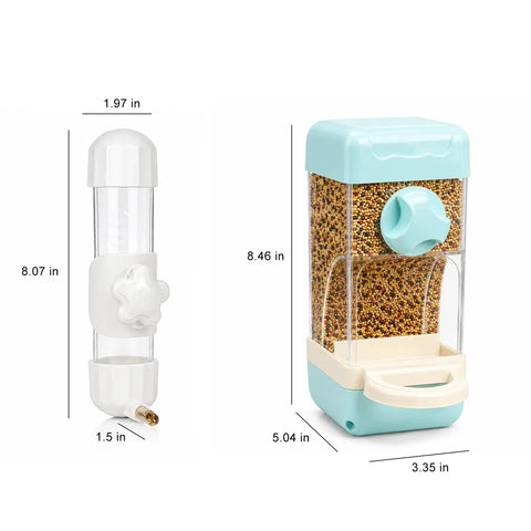 Top Tier Bird Water And Food Dispenser Set With Snap On Magnetic Tray And Drip Free Design For Parakeets Cockatiels And Lovebirds showing dimensions.