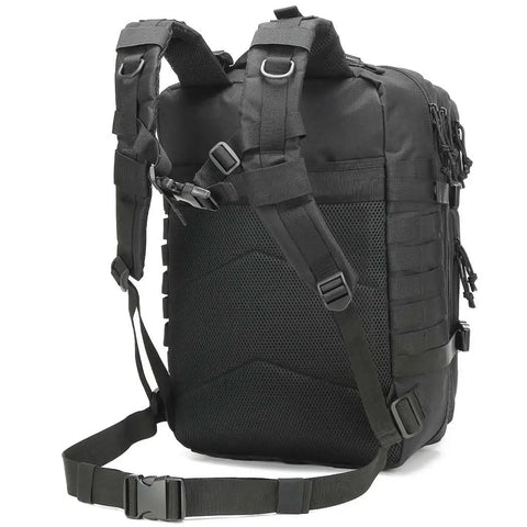 Back view of Rugged 45L Tactical Backpack for Men with MOLLE 3 Day Assault Bug Out Daypack Water Resistant in black