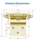 Game Changer Self Closing Soft Close Cabinet Hinges, 3/8 Inch Inset Brushed Gold Finish, 60 Pack dimensions chart