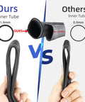Comparison of 20X4.0 Bike Inner Tubes With Schrader Valve Butyl Rubber Replacement Tubes, showing thickness difference