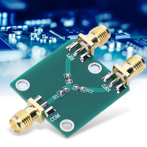Badass Two Way RF Power Splitter With Rock Solid SMA Connectors and Reliable Resistance Power Divider for Industrial Builds showing dual port circuit board.