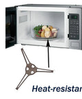 Microwave Turntable Support Ring Replacement With 14mm Roller Dia For Glass Plate Tray Plastic Turntable Triple Arm Holder Easy Install Durable Kitchen Appliance Part For High Temperature Use shown in a microwave with food.