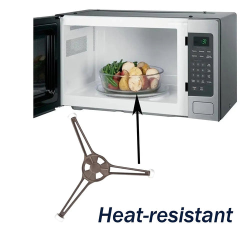 Microwave Turntable Support Ring Replacement With 14mm Roller Dia For Glass Plate Tray Plastic Turntable Triple Arm Holder Easy Install Durable Kitchen Appliance Part For High Temperature Use shown in a microwave with food.