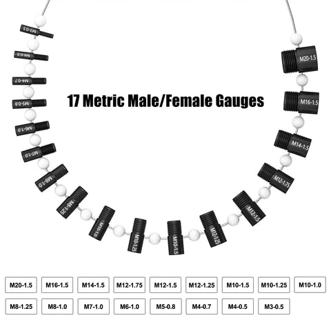 Nut And Bolt Thread Checker With Detachable Wire Loop Design For Inch And Metric Gauges Includes 34 Male And Female Gauges