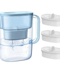 Ten Cup Water Filter Pitcher Bundled With Three NSF Certified Cartridges For Straight Up Clean Hydration And No Nonsense Flavor That Hits Different Every Time You Sip, with a clear pitcher and filter cartridges.