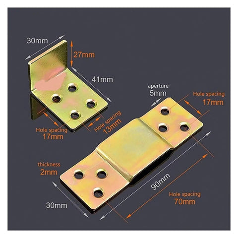 Built Like A Tank Bed Hinges Plug In Hardware Set dimensions 90x30mm, yellow zinc coated steel, ideal for secure beam connector fitment.