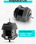 Bulletproof Engine Motor Mount Kit For Chevy Traverse Buick Enclave Gmc Acadia Pontiac Outlook 36 Liter V6 Automatic 2009 Thru 2017 Straight Bolt Up Front Rear Assembly rear motor mount with black finish and mounting hardware.
