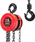 1 Ton Hand Chain Hoist With 8ft Lift, Two Heavy Duty Hooks, Mechanical Load Brake, 1/4 Inch Alloy Steel Chain, Black Oxide Finish