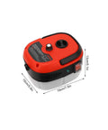 Top view of Heavy Duty 2500W Handheld Steam Cleaner with red top, showing measurements and control buttons.