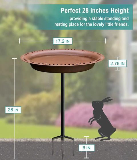 Extra Large Freestanding Bird Bath With Oval Chocolate Basin Detachable Decor Spa Metal Stake Stand And Bird Feeder