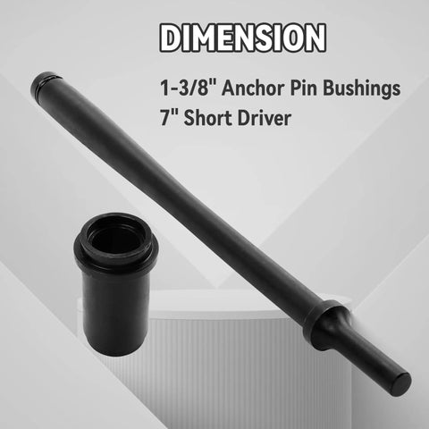 Heavy Duty Pneumatic Bushing Drive Tool For Removing And Installing 1-3/8 Inch Bushings 11-1/2 Inch Long Compact Auto Repair Replacement Tool For Tight Spaces Quick Setup Premium Performance - Image of black tool dimensions 1-3/8 inch anchor pin bushing